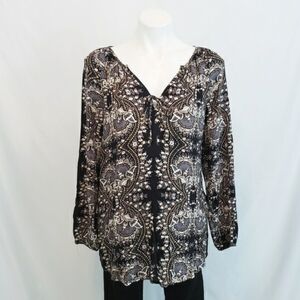 NWT Ella Moss Paisley Floral Blouse Top Black